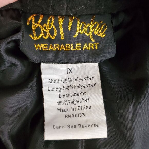 Bob Mackie Wearable Art Black Floral Embroidered Button-Up Soft Fluffy Coat 1X - Picture 4 of 11